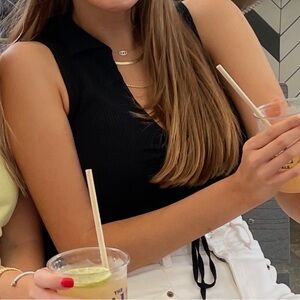 Zara Black Ribbed Knit Crop Collar Top